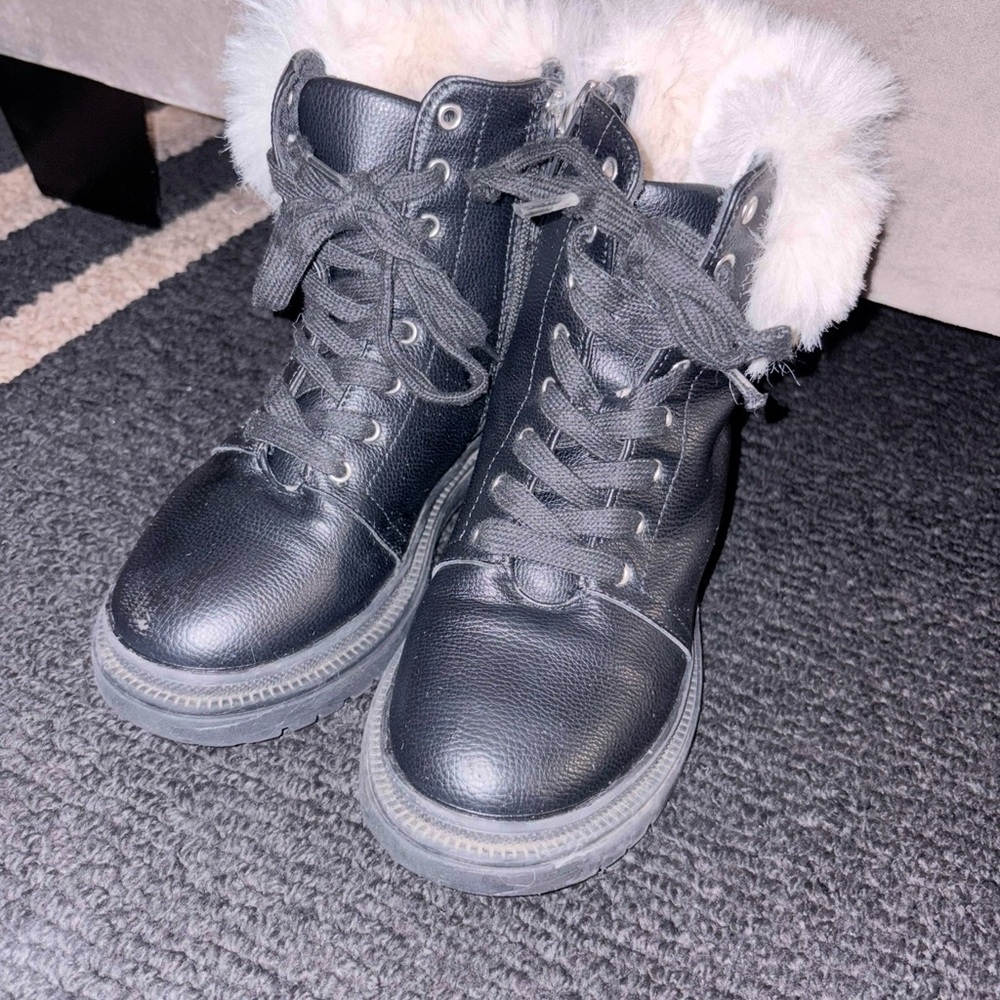 Vince Camuto Black and White Boots with Fur Trim